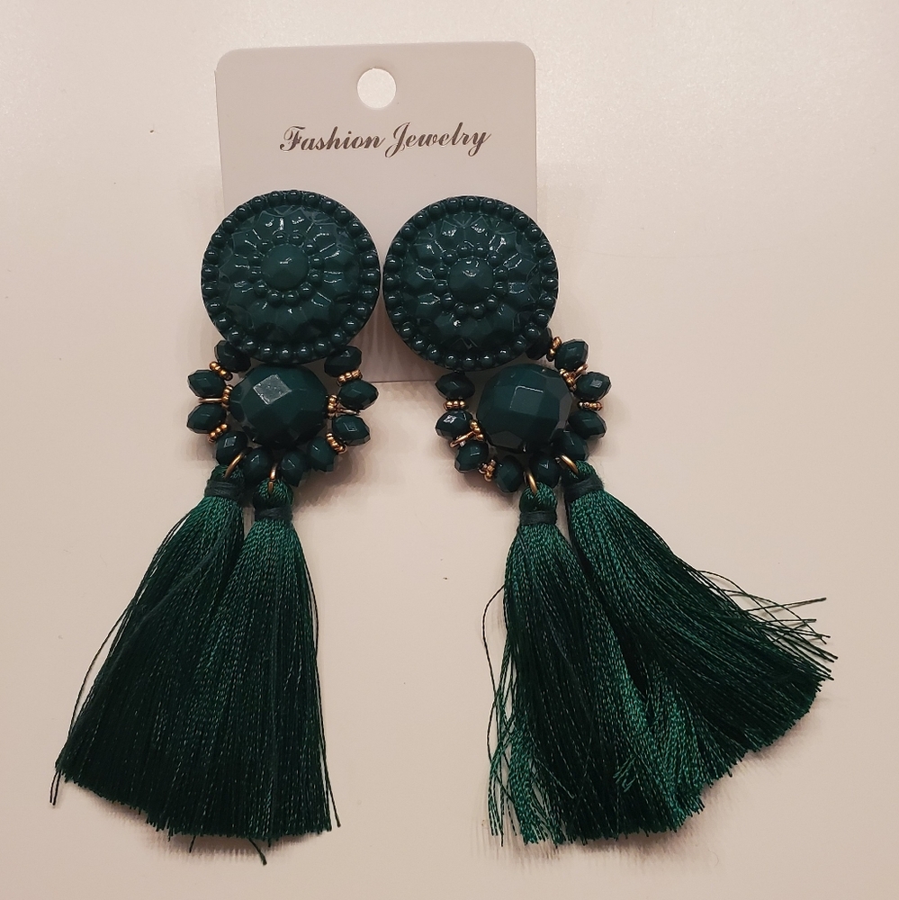 Emerald Green Tassel Earrings